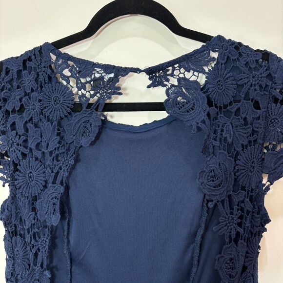 Lulus Navy Blue Crochet Lace Maxi Dress L Open Back Sexy Bridesmaid Wedding - Picture 9 of 15